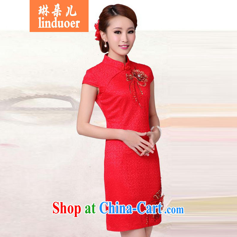 Lin's flowers 2015 stylish wedding dresses bridal toast serving short red, marriage dresses autumn red XXL