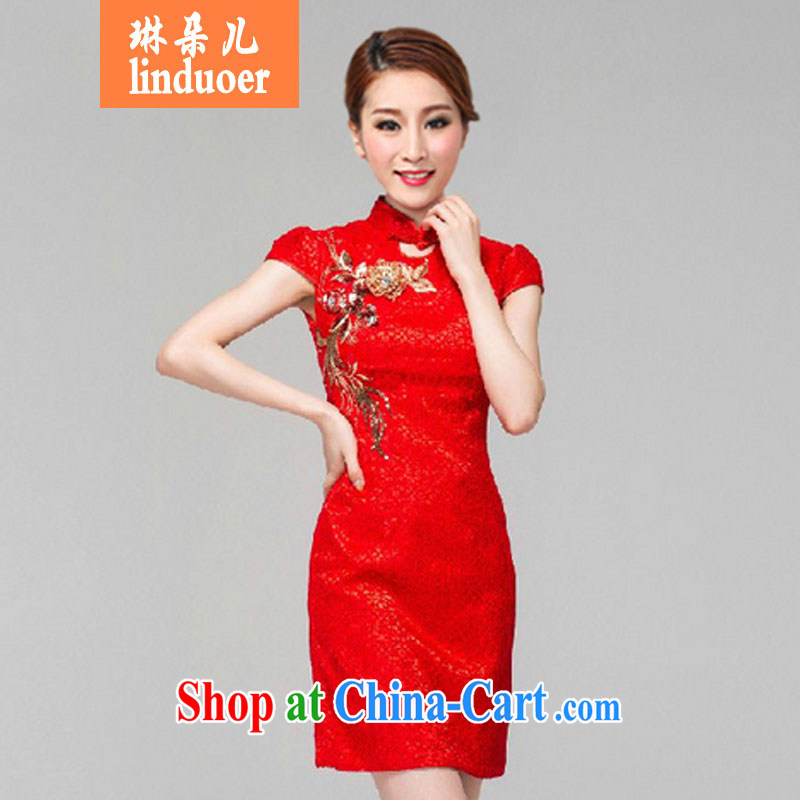 Lin's Flower Spring and Autumn 2015 red bridal dresses wedding toast clothing retro embroidery flower short improved cheongsam-Noble red XL, Catherine's flower (linduoer), online shopping