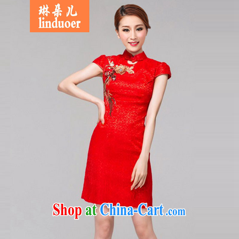 Lin's Flower Spring and Autumn 2015 red bridal dresses wedding toast clothing retro embroidery flower short improved cheongsam-Noble red XL, Catherine's flower (linduoer), online shopping