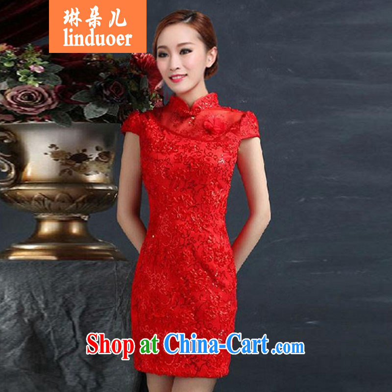 Catherine's flower Child Care 2015 red bridal dresses wedding toast clothing retro embroidery flower short improved cheongsam-Noble red L, Lin flower child (linduoer), online shopping