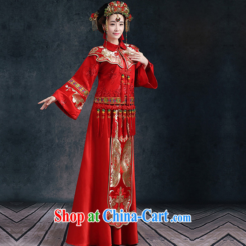 Summer 2015 new show reel service Chinese wedding dress Phoenix bride and married Yi long-sleeved long cheongsam dress uniform toast the code cultivating Sau kimono costumes female Red XL, Abby (SOFIE ABBY), online shopping
