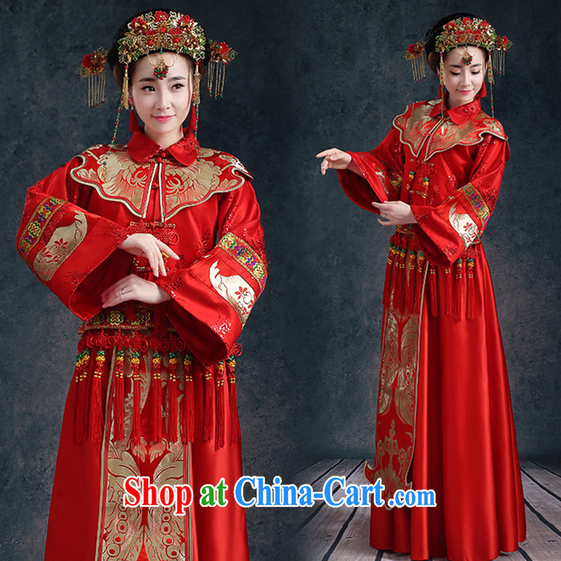Summer 2015 new show reel service Chinese wedding dress Phoenix bride and married Yi long-sleeved long cheongsam dress uniform toast the code cultivating Sau kimono costumes female Red XL, Abby (SOFIE ABBY), online shopping
