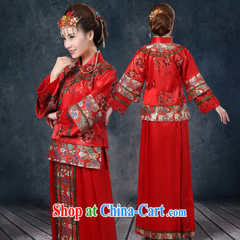Su-wo Service Bridal wedding dress red Chinese Antique long-sleeved long serving toast wedding dresses show kimono Dragon pregnant women use to wear the cheongsam dress code summer dress red XL, Abby (SOFIE ABBY), online shopping