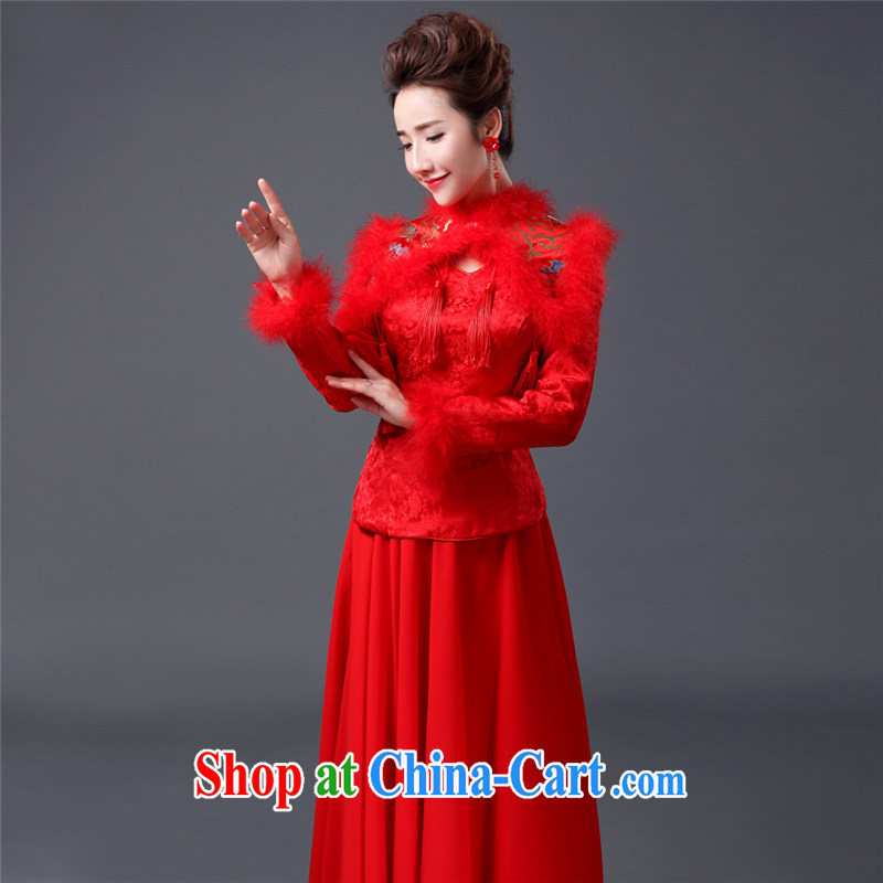 Jie MIA 2014 new winter bridal dresses long sleeved retro red toast serving thick Chinese long wedding dress red XXXL, Jake Mia, shopping on the Internet