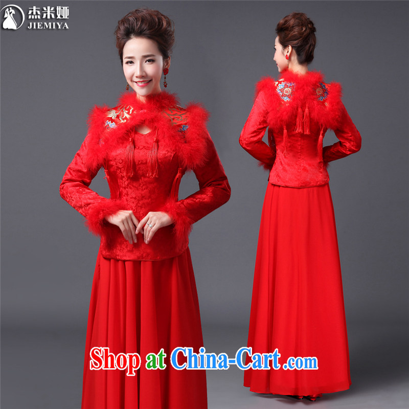 Jie MIA 2014 new winter bridal dresses long sleeved retro red toast serving thick Chinese long wedding dress red XXXL, Jake Mia, shopping on the Internet