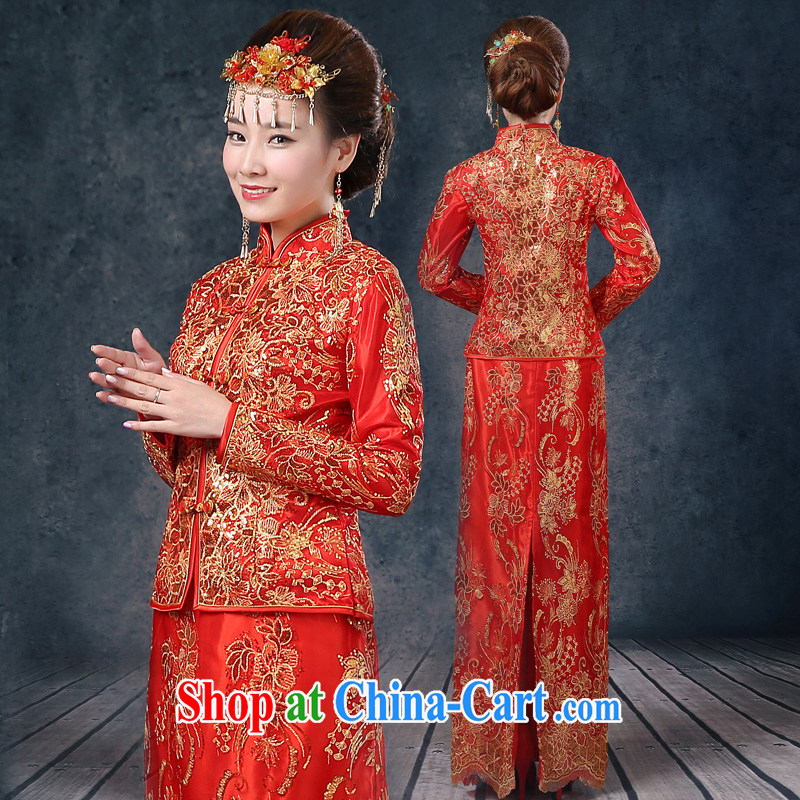 Use Phoenix Is Not Su-wo clothing Chinese Dress long robes bows service improved retro married Yi bridal long-sleeved style wedding dresses 2015 summer New Red XL, Sophie aids (SOFIE ABBY), online shopping