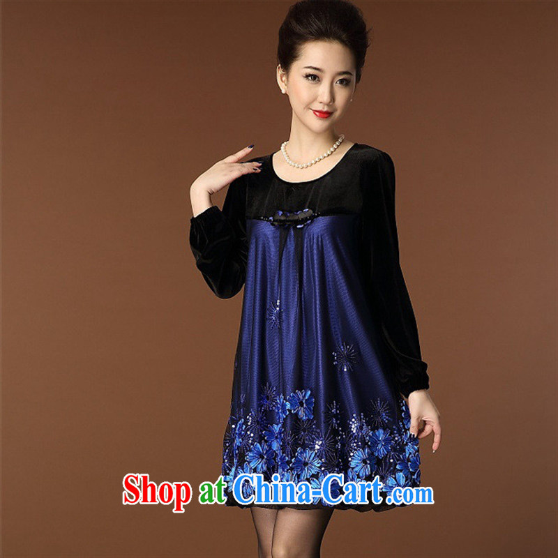 Ya-ting 2014 middle-aged and older women with autumn embroidery long-sleeved dress code the mother load autumn female blue XXXL, blue rain bow, and shopping on the Internet