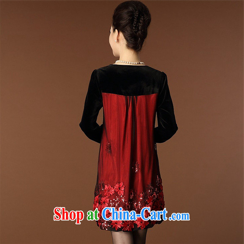 Ya-ting 2014 middle-aged and older women with autumn embroidery long-sleeved dress code the mother load autumn female blue XXXL, blue rain bow, and shopping on the Internet