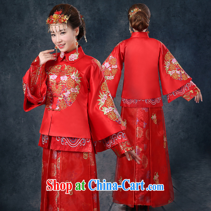 Su-wo service marriages red bows dress Chinese wedding show kimono girls long-sleeved dresses retro married Yi bows service 2015 new summer red XL, Abby (SOFIE ABBY), online shopping