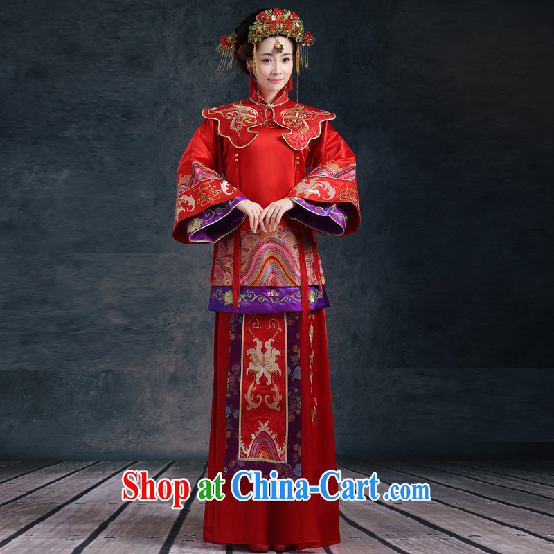 2015 new Cherrie Ying Sau WO Service Bridal wedding dresses red toast clothing Chinese wedding married Yi long, long-sleeved dresses skirts show Summer kimono girl red L