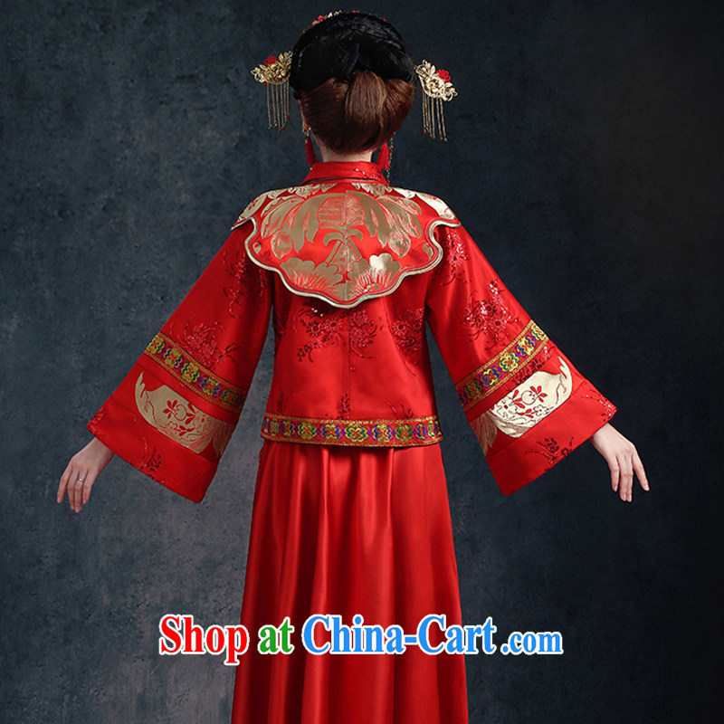 Ms Audrey EU Qi Su-wo clothing Chinese wedding dress Phoenix bride and married Yi long-sleeved robes bows serving the code summer beauty new female Red XXL, Qi wei (QI WAVE), online shopping