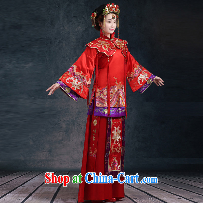 Wei Qi Cherrie Ying Sau WO Service Bridal wedding dresses red toast serving Chinese style wedding dresses long-sleeved dress kimono show 2015 summer New Red XXL