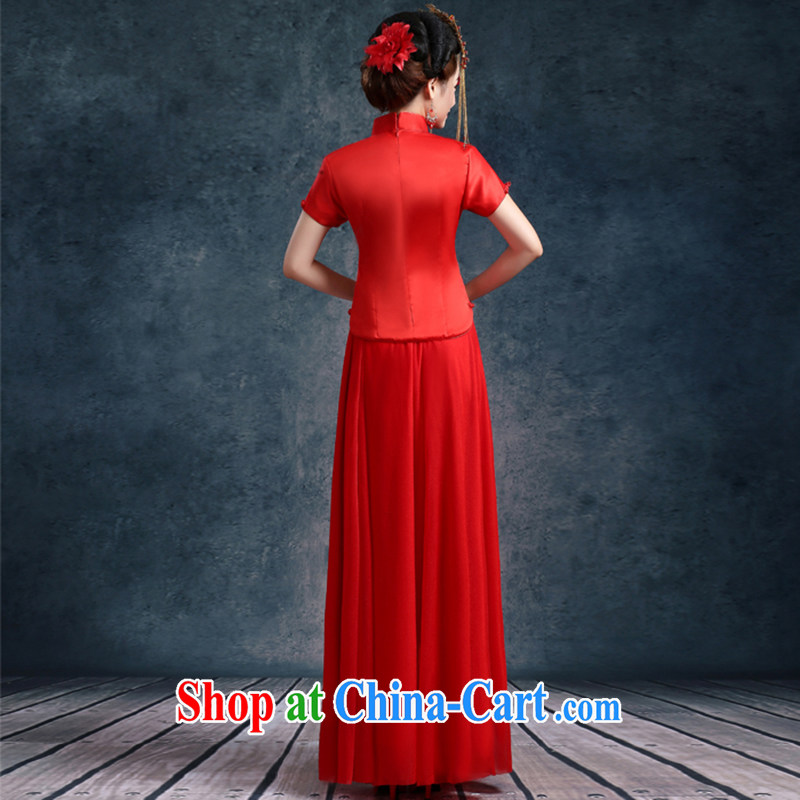 Wei Qi toast serving long dress cheongsam dress bride's improved Su-wo service dresses short sleeve summer 2015 new Chinese wedding wedding Phoenix also served toast red M, Qi wei (QI WAVE), online shopping