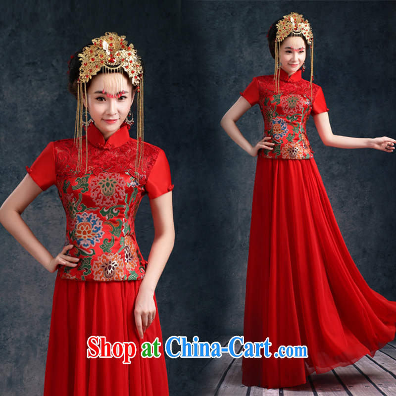 Wei Qi toast serving long dress cheongsam dress bride's improved Su-wo service dresses short sleeve summer 2015 new Chinese wedding wedding Phoenix also served toast red M, Qi wei (QI WAVE), online shopping