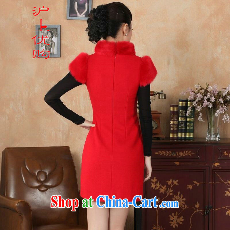 Shanghai, optimize purchase Chinese improved cheongsam dress short skirt winter clothing new, retro-beauty embroidery cotton robes Y 0030 red 40/XXL, Shanghai, optimize, and shopping on the Internet