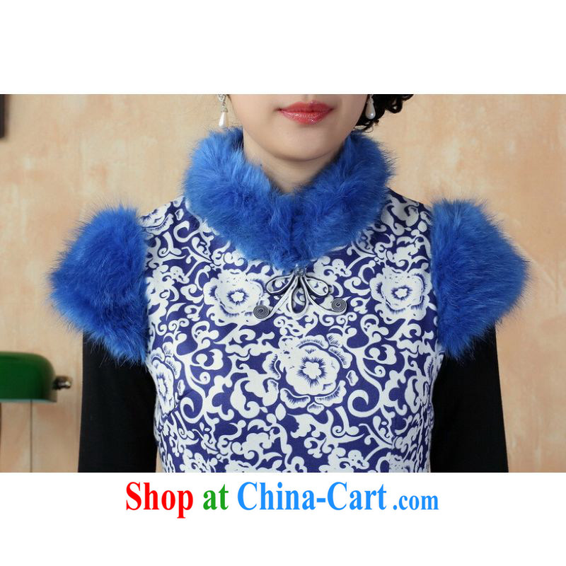 Shanghai, optimize purchase Chinese improved cheongsam dress short skirt winter clothing New-cotton cultivation cheongsam Y 0018 blue 40/XXL, Shanghai, optimize, and shopping on the Internet