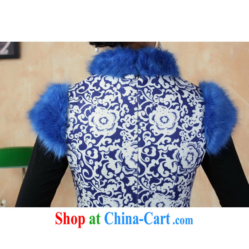 Shanghai, optimize purchase Chinese improved cheongsam dress short skirt winter clothing New-cotton cultivation cheongsam Y 0018 blue 40/XXL, Shanghai, optimize, and shopping on the Internet