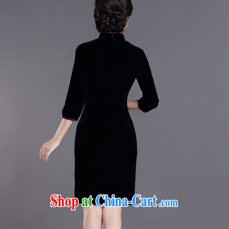 The cross-sectoral Windsor life 2015 new autumn and winter clothes cuff in gold velour cheongsam dress embroidery retro daily improved stamp cheongsam H D Black 2 XL, cross-sectoral, Elizabeth, and shopping on the Internet