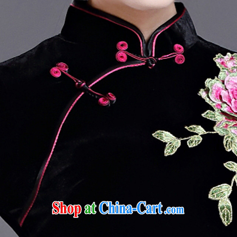 The cross-sectoral Windsor life 2015 new autumn and winter clothes cuff in gold velour cheongsam dress embroidery retro daily improved stamp cheongsam H D Black 2 XL, cross-sectoral, Elizabeth, and shopping on the Internet