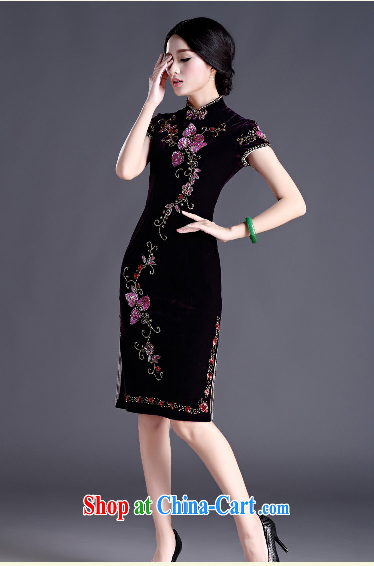The cross-sectoral and Elizabeth fall/winter new, long, middle-aged, High Quality plush banquet dress manually staple Pearl water drilling elegant qipao dresses H D purple (short-sleeved) 2 XL pictures, price, brand platters! Elections are good character, the national distribution, so why buy now enjoy more preferential! Health