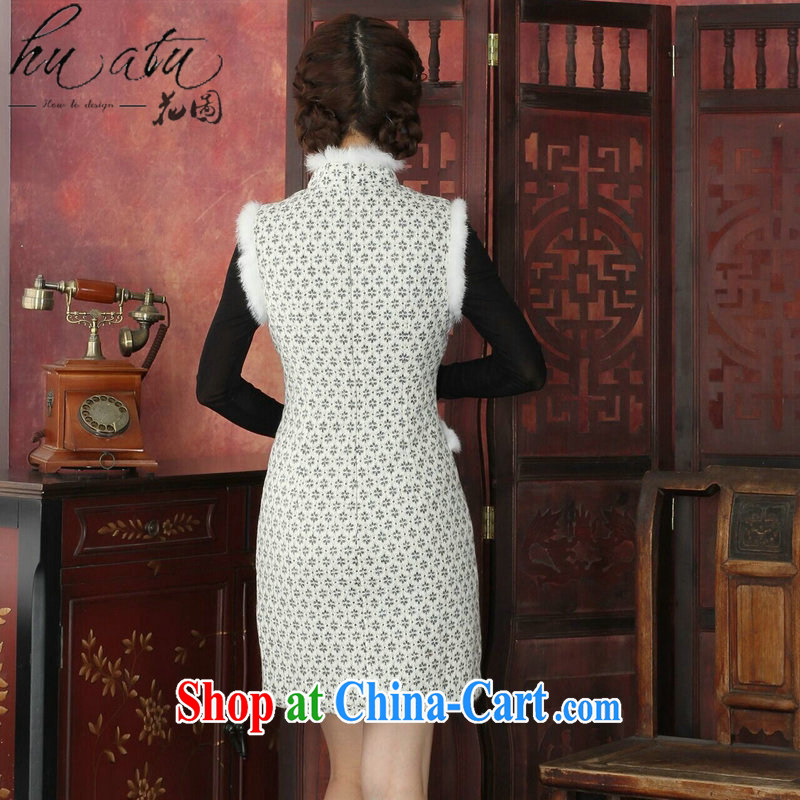 Take the cheongsam dress Tang with autumn and winter, Chinese collar rabbit hair fashion cheongsam banquet improved lace thick cheongsam dress white 2XL, spend, and, shopping on the Internet