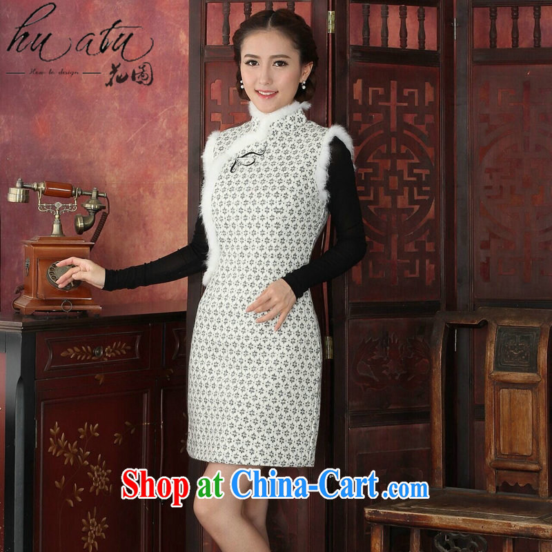 Take the cheongsam dress Tang with autumn and winter, Chinese collar rabbit hair fashion cheongsam banquet improved lace thick cheongsam dress white 2XL, spend, and, shopping on the Internet
