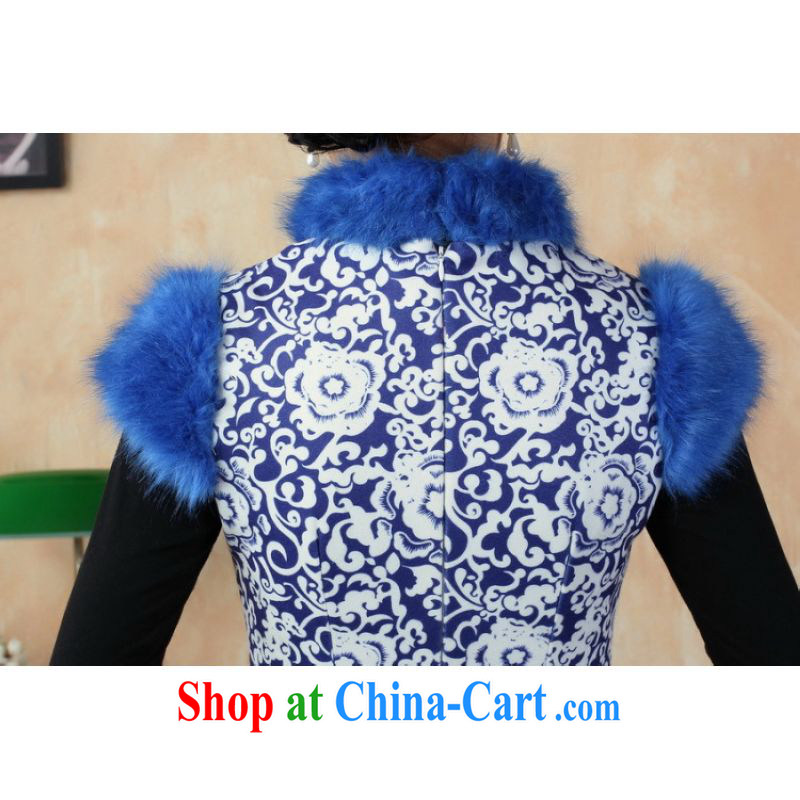 And Jing Ge Chinese improved cheongsam dress short skirt winter clothing New-cotton cultivation cheongsam Y 0018 blue 40/XXL, Miss Au King pavilion, shopping on the Internet