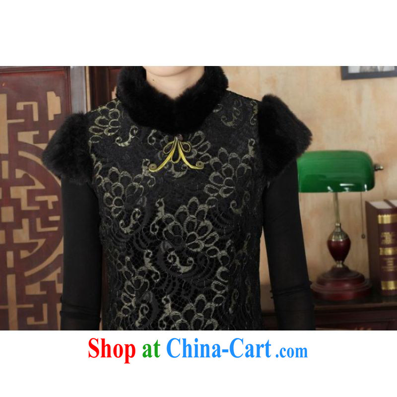 And Jing Ge Chinese improved cheongsam dress short skirt winter clothing New-stretch lace gold velour cheongsam beauty skirt Y 0025 black 40/XXL, Jing Ge, shopping on the Internet