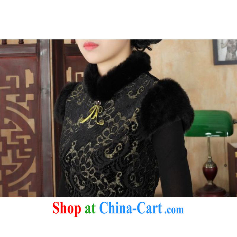 And Jing Ge Chinese improved cheongsam dress short skirt winter clothing New-stretch lace gold velour cheongsam beauty skirt Y 0025 black 40/XXL, Jing Ge, shopping on the Internet