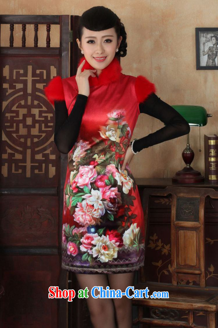 And Jing Ge Chinese improved cheongsam dress short skirt winter clothing New-wool and cotton cultivation cheongsam red 40/XXL pictures, price, brand platters! Elections are good character, the national distribution, so why buy now enjoy more preferential! Health