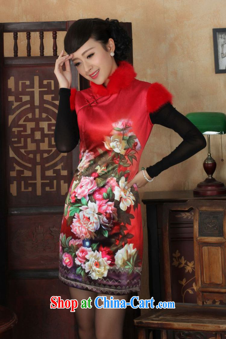 And Jing Ge Chinese improved cheongsam dress short skirt winter clothing New-wool and cotton cultivation cheongsam red 40/XXL pictures, price, brand platters! Elections are good character, the national distribution, so why buy now enjoy more preferential! Health