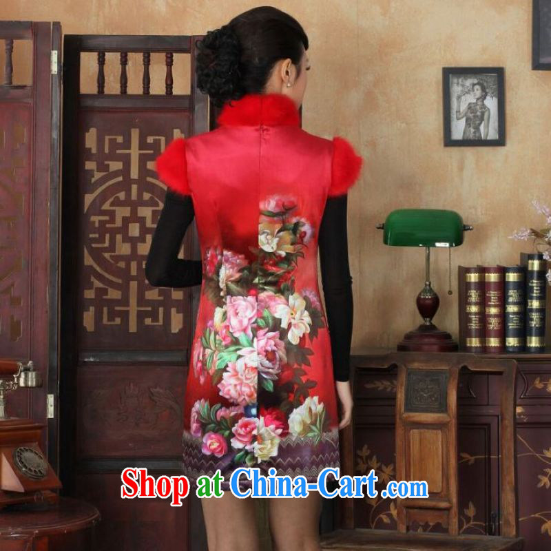 And Jing Ge Chinese improved cheongsam dress short skirt winter clothing New-wool and cotton cultivation cheongsam red 40/XXL, Jing Ge, shopping on the Internet