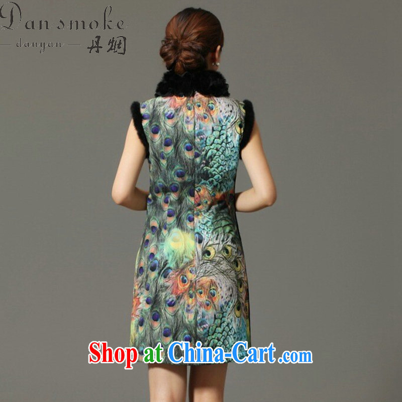 Bin Laden smoke-free winter and autumn cotton cheongsam dress Chinese Chinese, for rabbit hair for Peacock on display improved cotton cheongsam dress attire such as the color 2 XL, Bin Laden smoke, shopping on the Internet