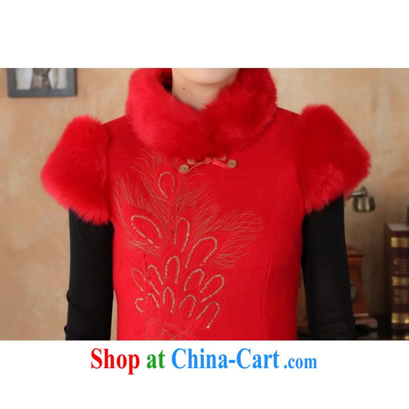 And Jing Ge Chinese improved cheongsam dress short skirt winter clothing new, retro-beauty embroidery cotton robes Y 0030 red 40/XXL, Jing Ge, shopping on the Internet