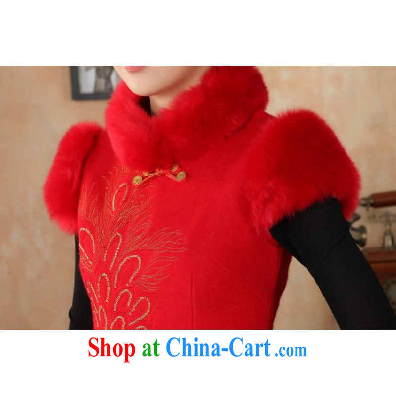 And Jing Ge Chinese improved cheongsam dress short skirt winter clothing new, retro-beauty embroidery cotton robes Y 0030 red 40/XXL, Jing Ge, shopping on the Internet