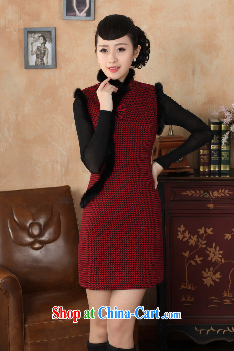And Jing Ge Chinese improved cheongsam dress short skirt winter clothing new, Retro improved tartan wool that rabbit hair collar cheongsam Y 0031 red 40/XXL pictures, price, brand platters! Elections are good character, the national distribution, so why buy now enjoy more preferential! Health