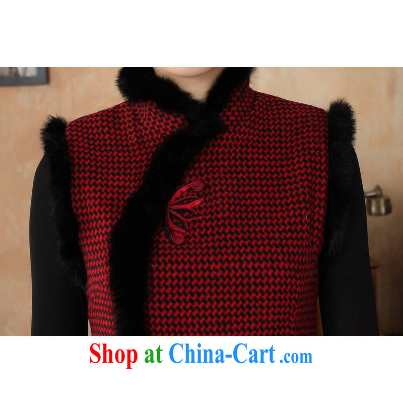 Jing An outfit, Ms. Tang with autumn and winter with new, improved retro checkered wool that rabbit hair collar cheongsam red 2 XL, an Jing, shopping on the Internet
