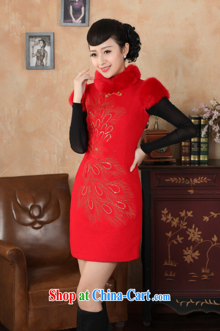 Jing An outfit, Ms. Tang with autumn and winter with new retro improved wool? rabbit hair collar embroidery cheongsam red 2 XL pictures, price, brand platters! Elections are good character, the national distribution, so why buy now enjoy more preferential! Health