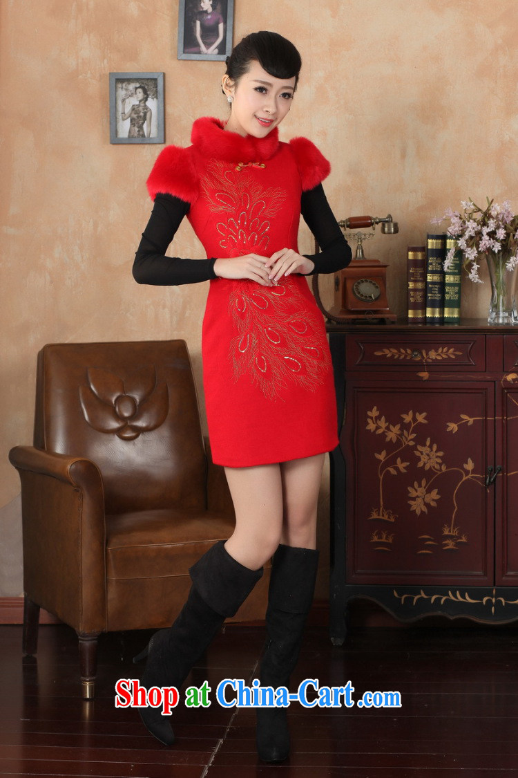 Jing An outfit, Ms. Tang with autumn and winter with new retro improved wool? rabbit hair collar embroidery cheongsam red 2 XL pictures, price, brand platters! Elections are good character, the national distribution, so why buy now enjoy more preferential! Health