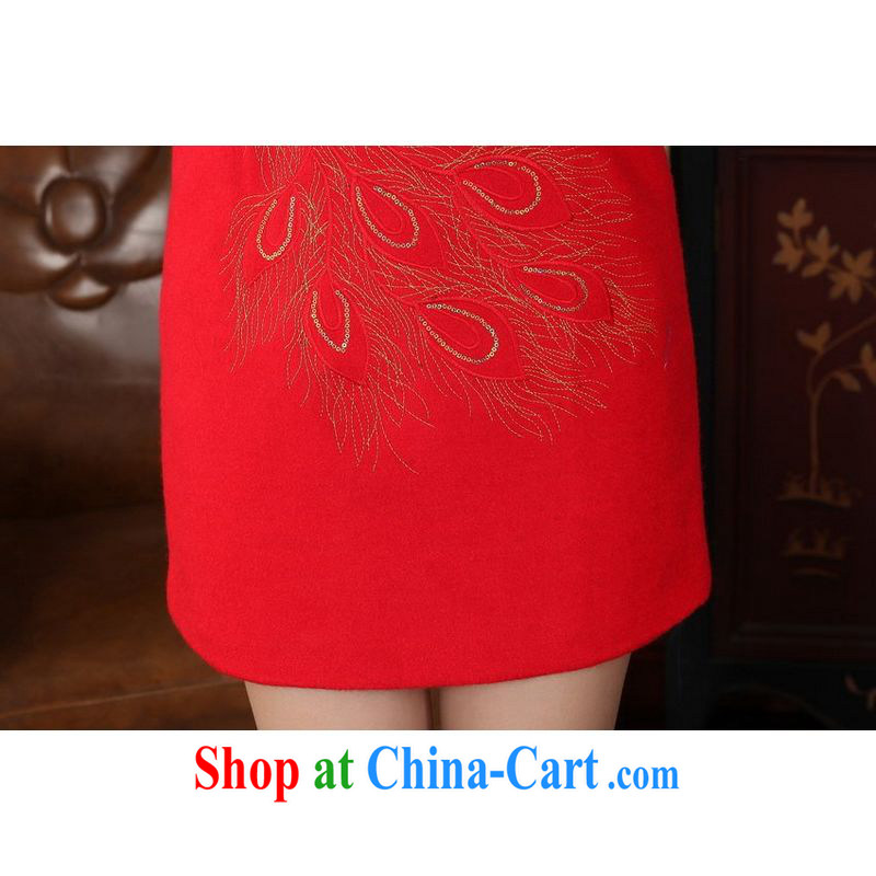 Jing An outfit, Ms. Tang with autumn and winter with new retro improved wool that rabbit hair collar embroidery cheongsam red 2 XL, an Jing, shopping on the Internet