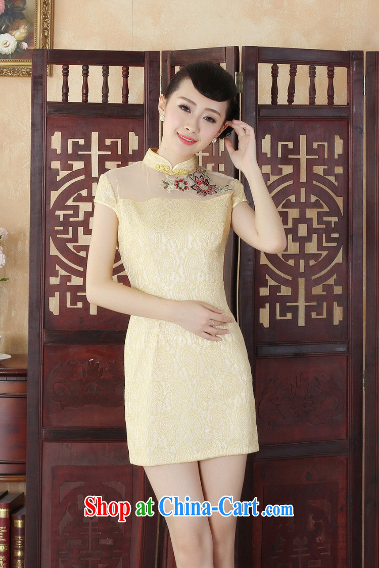 An Jing Lady Jane, stylish and refined beauty lace short cheongsam dress new Chinese qipao gown yellow 2XL pictures, price, brand platters! Elections are good character, the national distribution, so why buy now enjoy more preferential! Health