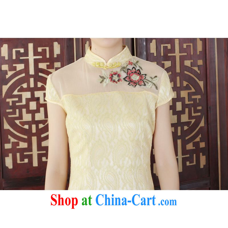 An Jing Lady Jane, stylish and refined beauty lace short cheongsam dress new Chinese qipao gown yellow 2XL, an Jing, shopping on the Internet