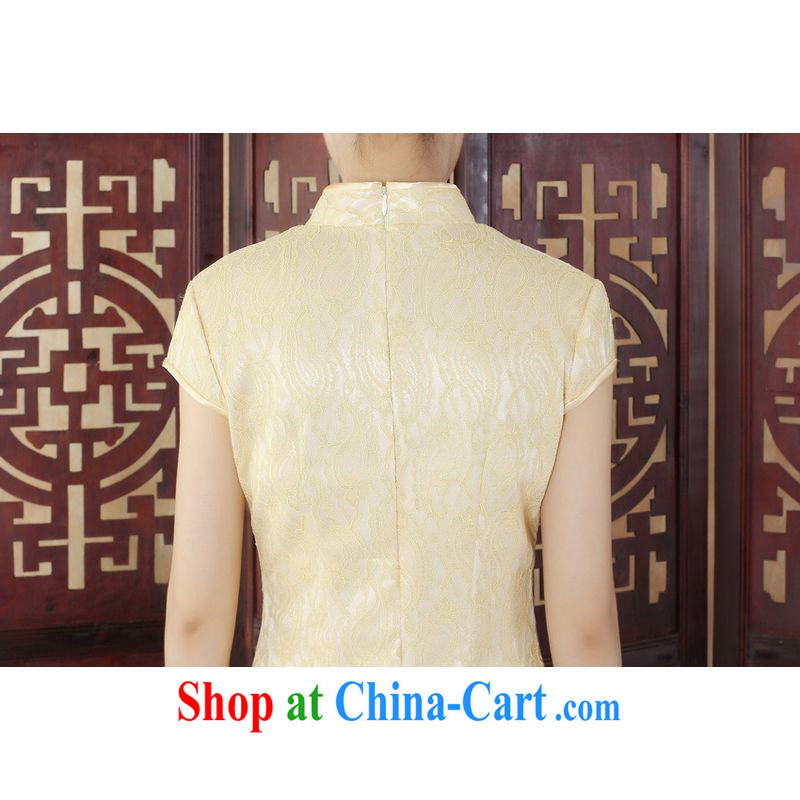 An Jing Lady Jane, stylish and refined beauty lace short cheongsam dress new Chinese qipao gown yellow 2XL, an Jing, shopping on the Internet