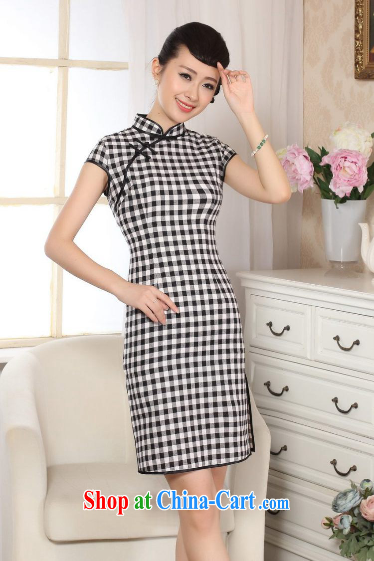 An Jing cotton the retro checked short-sleeved qipao improved daily republic linen clothes summer dresses skirts D 0247 - B Blue on white grid L pictures, price, brand platters! Elections are good character, the national distribution, so why buy now enjoy more preferential! Health