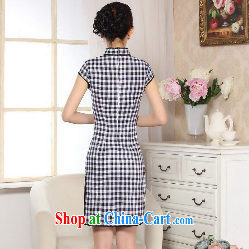 An Jing cotton the retro checked short-sleeved qipao improved daily republic of linen clothes summer dresses skirts D 0247 - B Blue on white grid L, facilitating Jing, shopping on the Internet