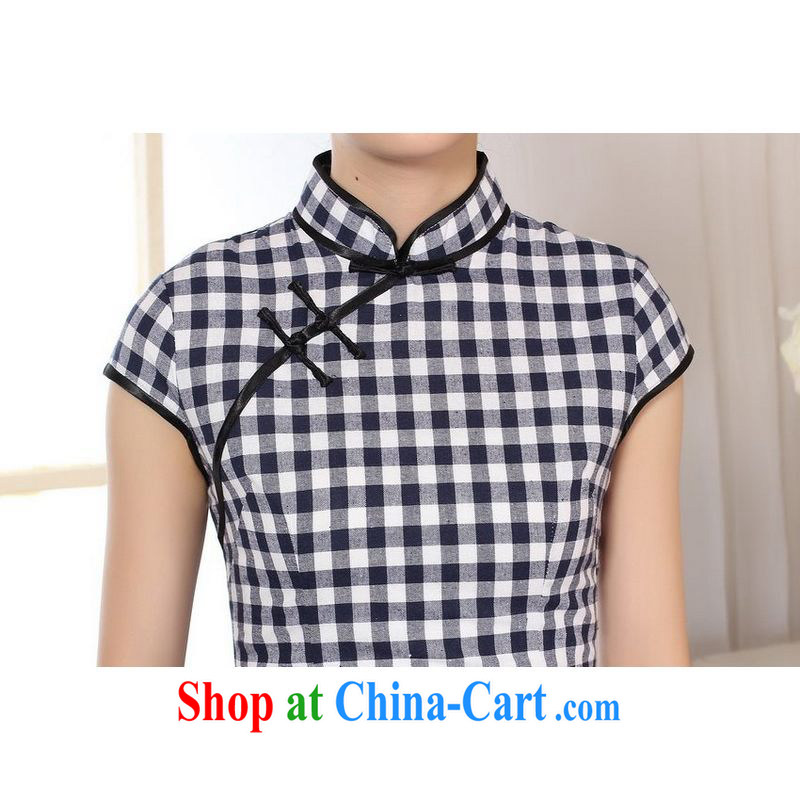An Jing cotton the retro checked short-sleeved qipao improved daily republic of linen clothes summer dresses skirts D 0247 - B Blue on white grid L, facilitating Jing, shopping on the Internet