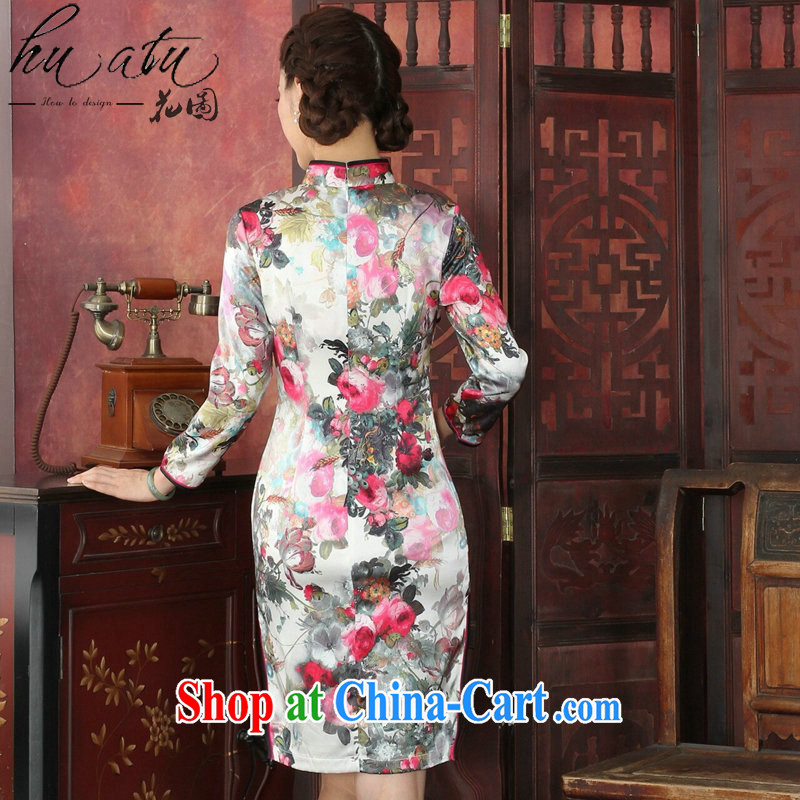 Take the cheongsam dress Tang with autumn and winter sauna long-sleeved Silk Cheongsam Chinese improved the collar retro Silk Cheongsam 1025 #2 XL, flowers, and, shopping on the Internet