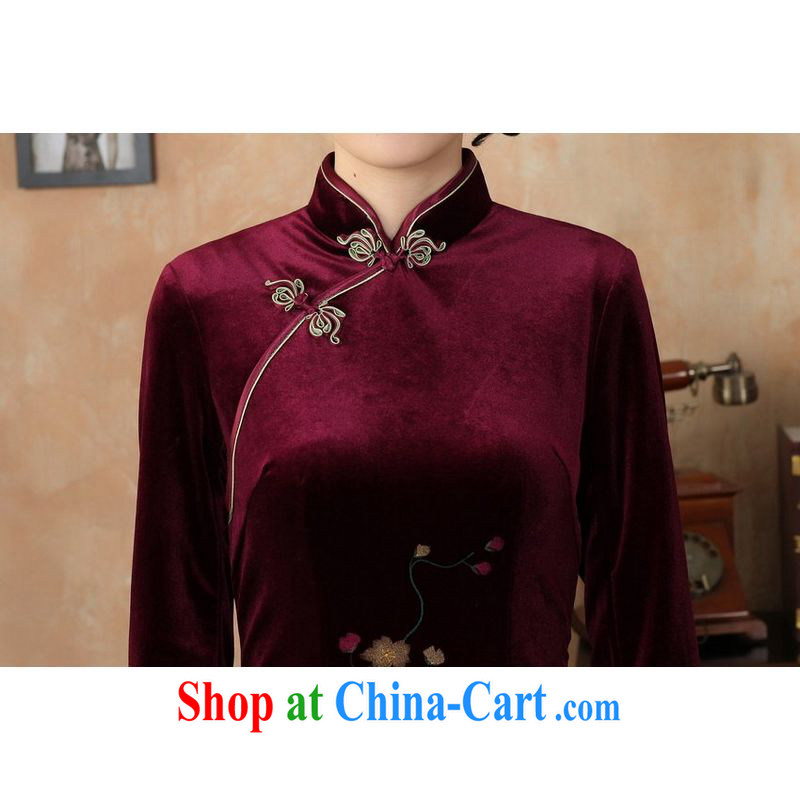 Miss Au King contributed new-stretch the wool long cheongsam 7 cuffs fall and winter dresses, dresses wine red L, an Jing, shopping on the Internet