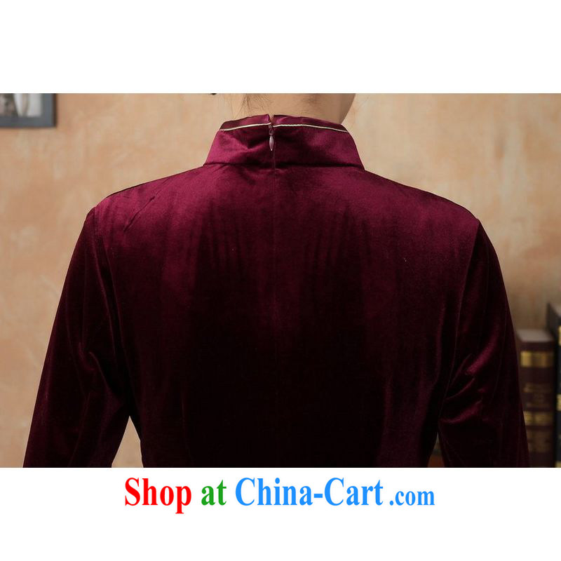 Miss Au King contributed new-stretch the wool long cheongsam 7 cuffs fall and winter dresses, dresses wine red L, an Jing, shopping on the Internet