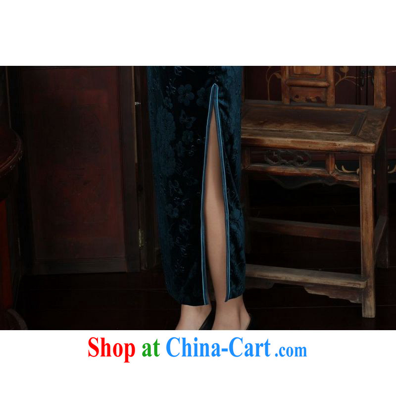 Miss Au King contributed new-stretch the wool long cheongsam 7 cuffs fall and winter dresses, dress blue 2 XL, facilitating Jing, and shopping on the Internet